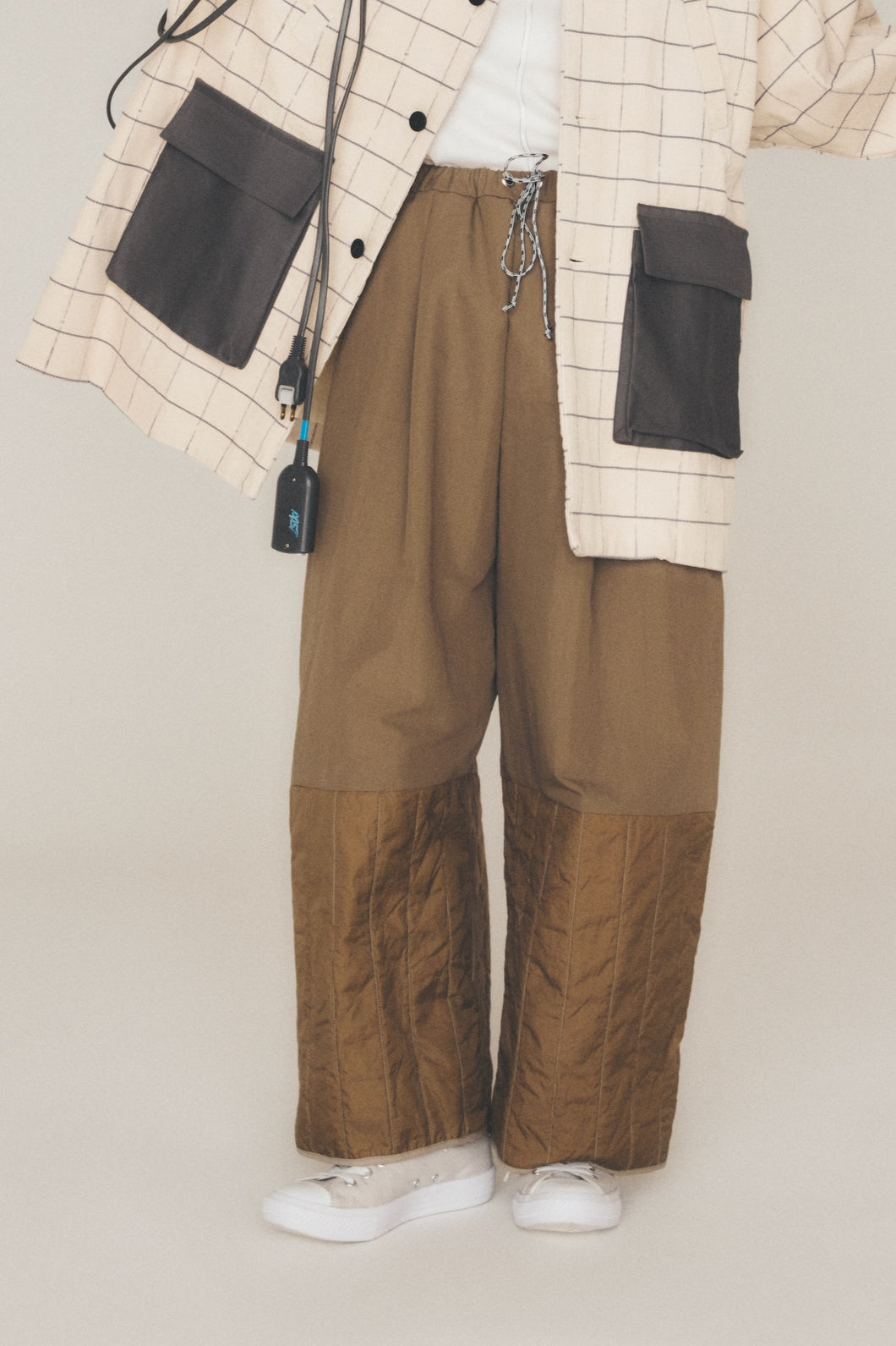 ウォッシュトキルティングタックワイドパンツ_brown