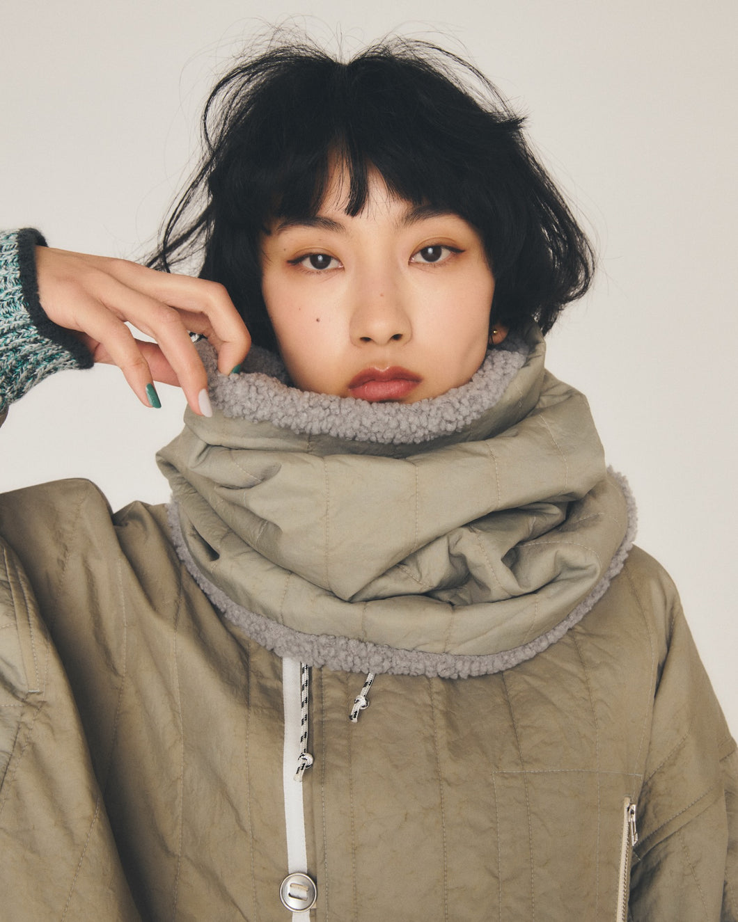 ウォッシュトキルティングネックウォーマー_grey