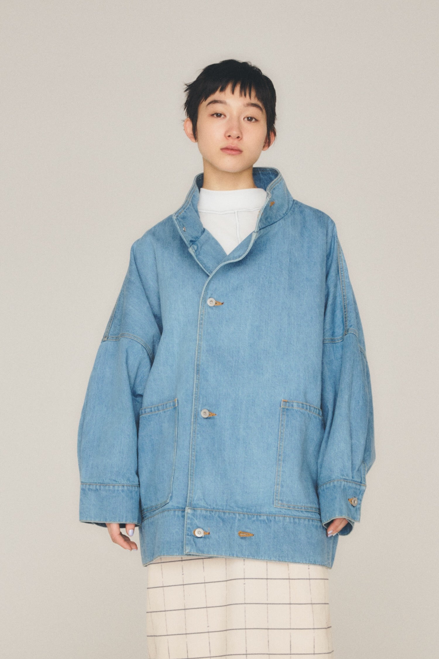 デニムスタンドカラーコート_indigo – sneeuw_online store