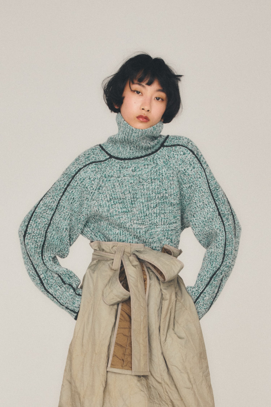 ラインタートルニット_green